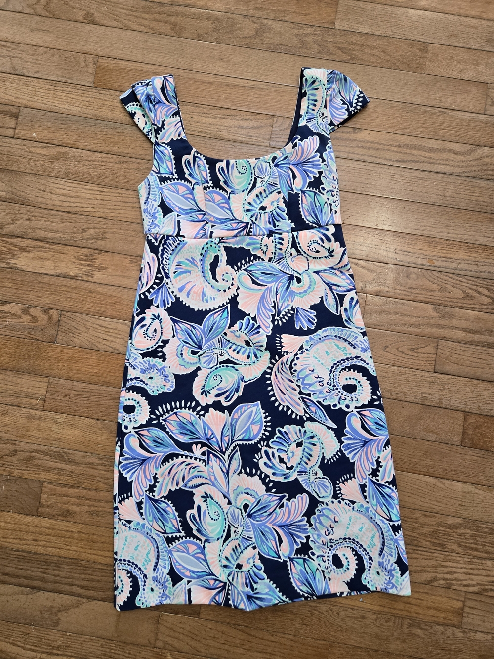 Lilly Pulitzer Navy Dress with Pastel Pink & Aqua Floral Print